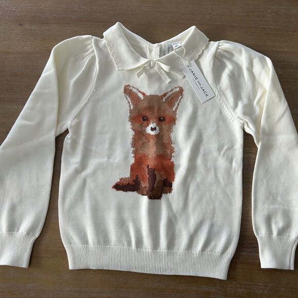 NWT Janie and Jack Girls Fox Collared Sweater, Size 10 - Picture 2 of 8